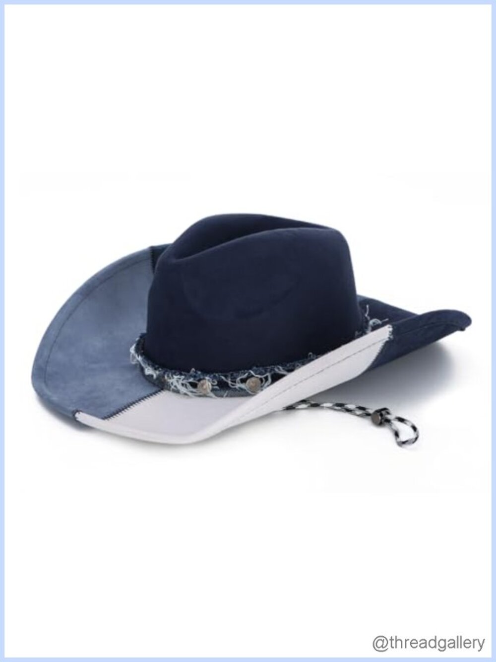 Suede Denim Cowboy Hat Wide Brim Western Hat with Chinstrap